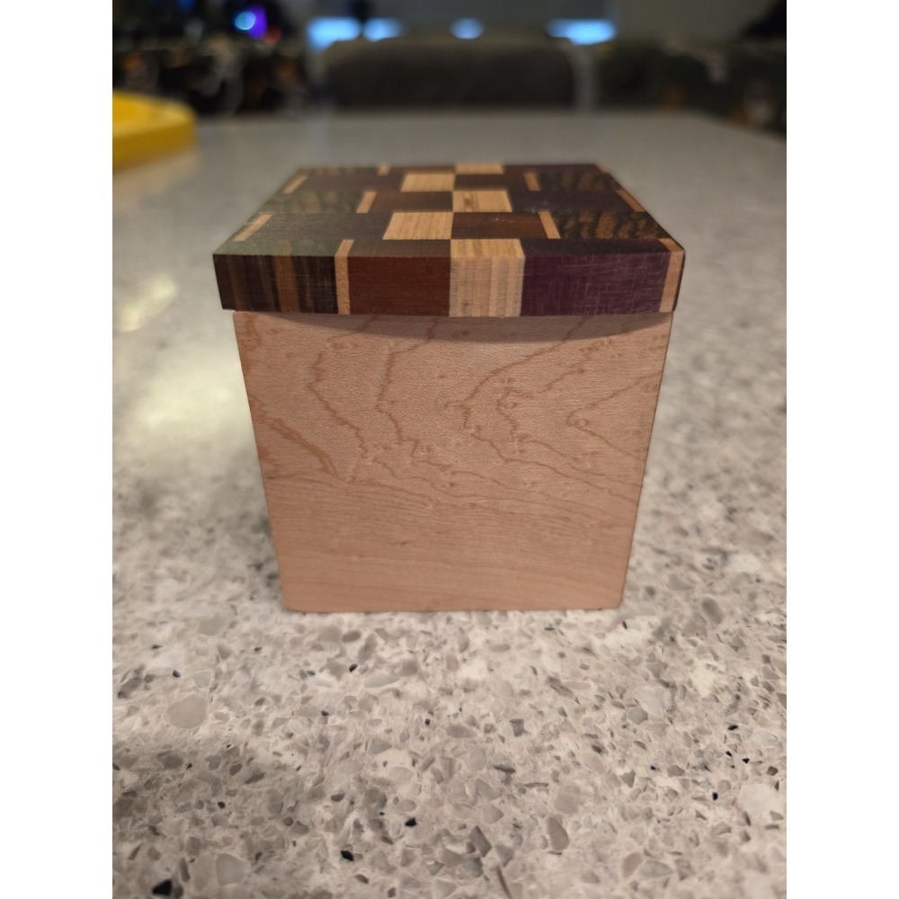 Handmade Wooden Cube Puzzle - size MEDIUM Brain Teaser w/Box & Hinged Lid